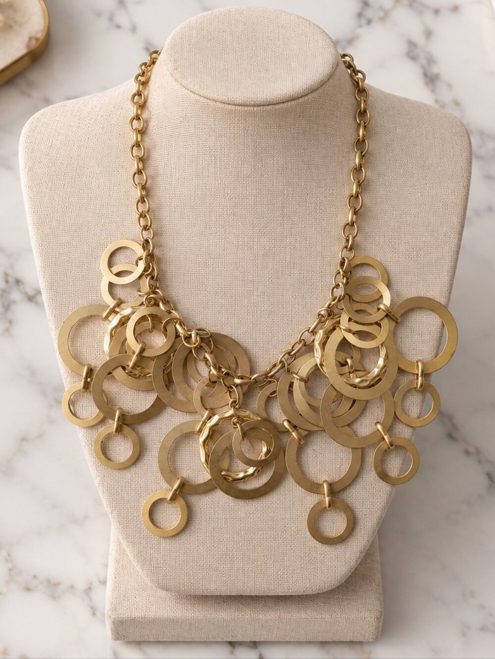 Chico’s Gold Tone Statement Circle Bib Necklace